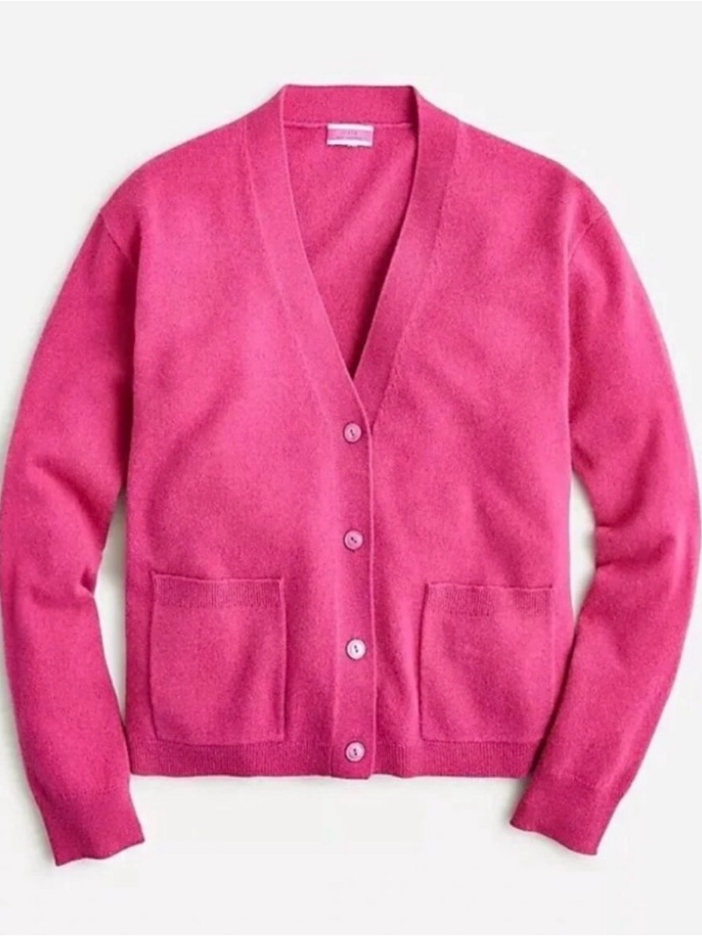 $168 J. Crew Relaxed Cashmere Patch Pocket Cardigan Sweater, Pink, sz L, Large